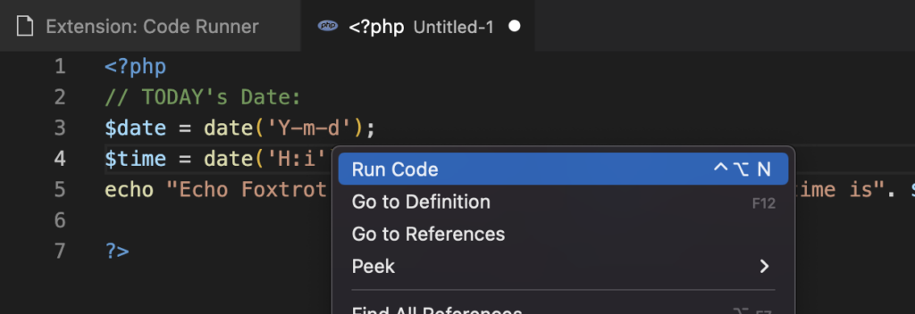 right-click to run code using code runner