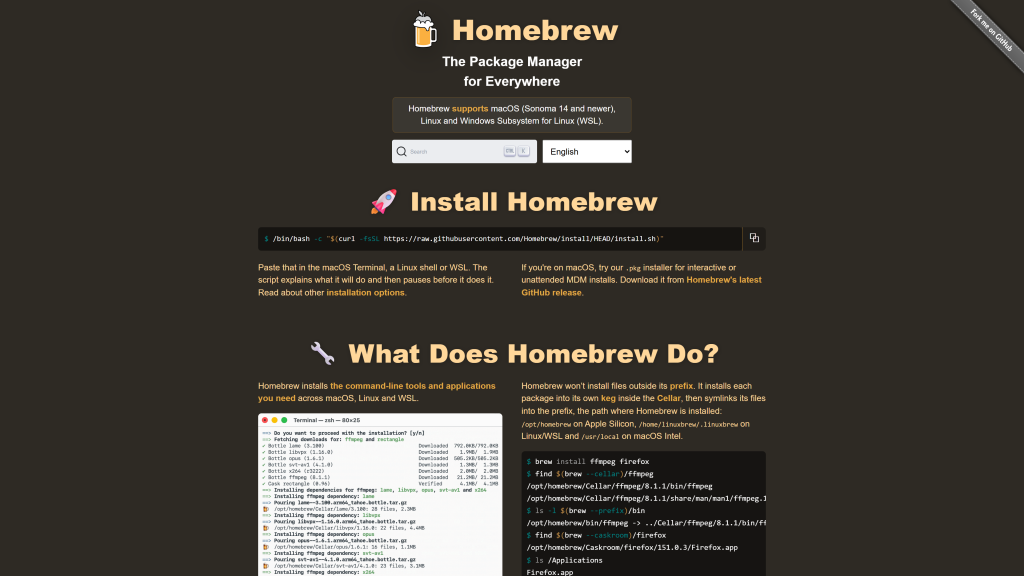 screenshot image of homebew homepage