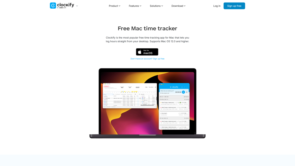 screenshot image of clockify.me homepage