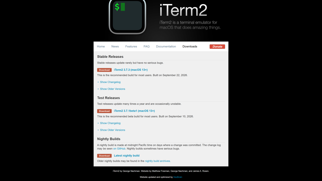 screenshot image of iterm2 homepage