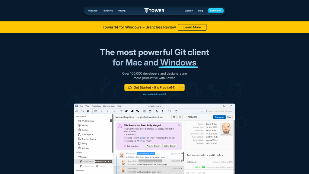 screenshot image of git-tower homepage