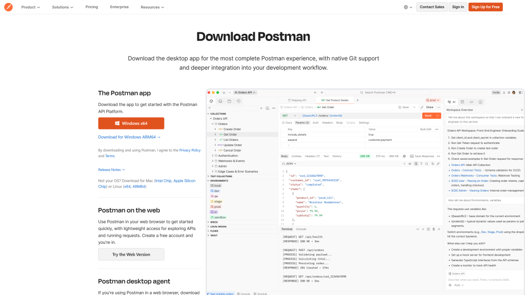 screenshot image of postman homepage