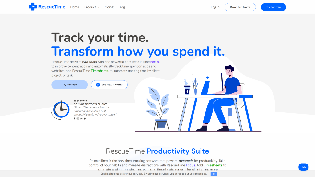 screenshot image of rescue time Mac time tracking app homepage