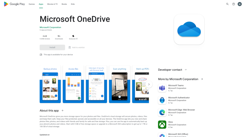 screenshot of the microsoft onedrive homepage