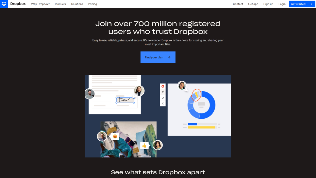 screenshot of the dropbox homepage