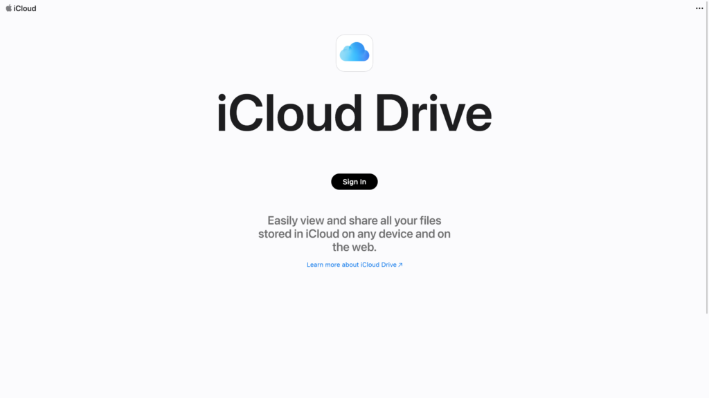 screenshot of theApple icloud drive homepage