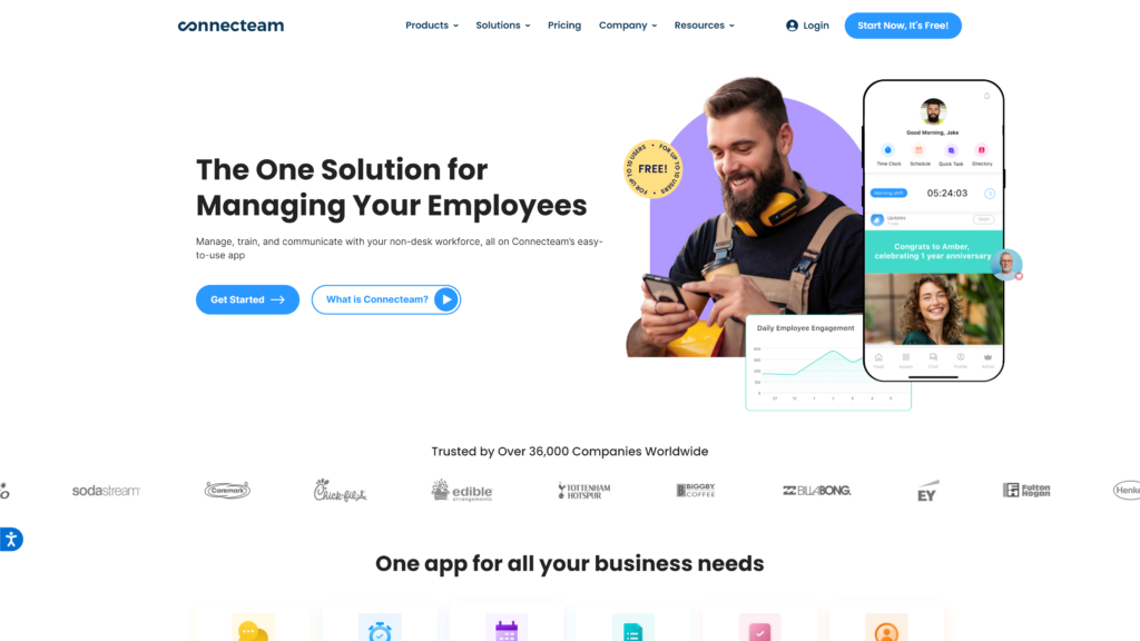screenshot of the connecteam homepage
