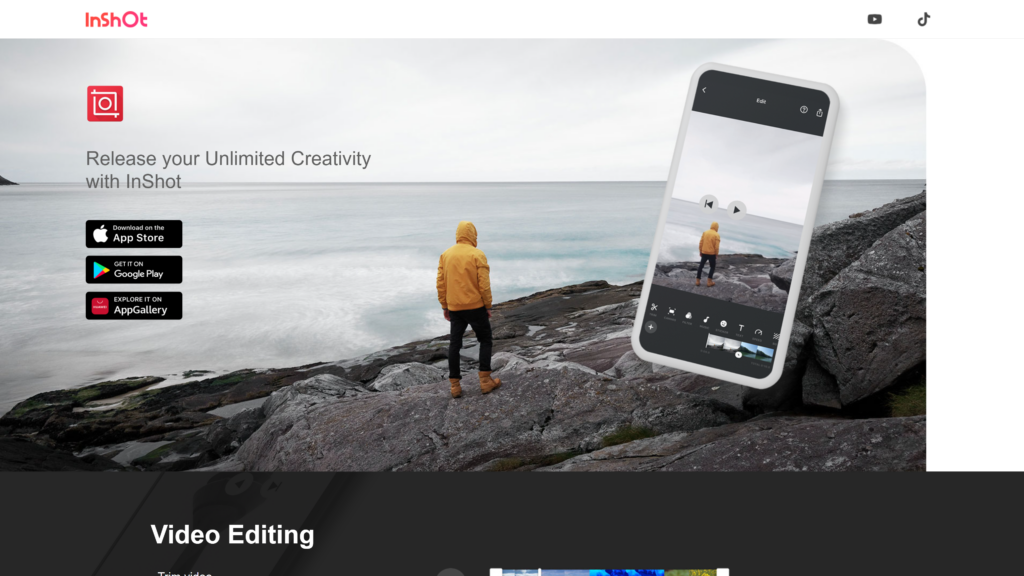 screenshot of the InShot best apps for editing videos homepage