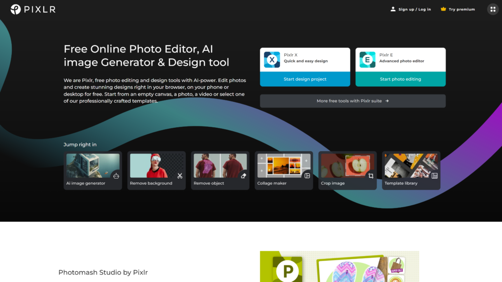 screenshot of the pixlr Apps for Editing Photos homepage