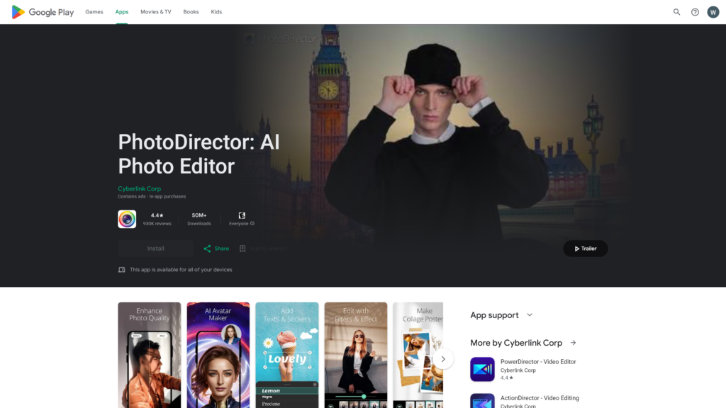 screenshot of the PhotoDirector homepage