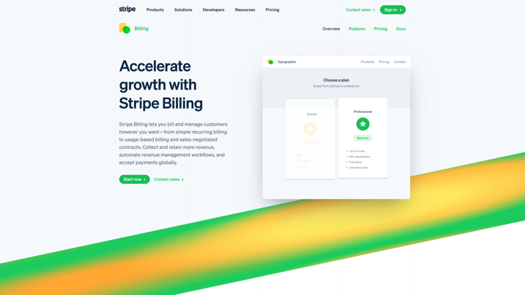 screenshot of the stripe SaaS Billing Software homepage