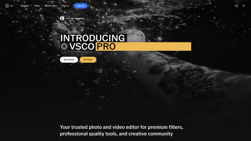 screenshot of the VSCO homepage