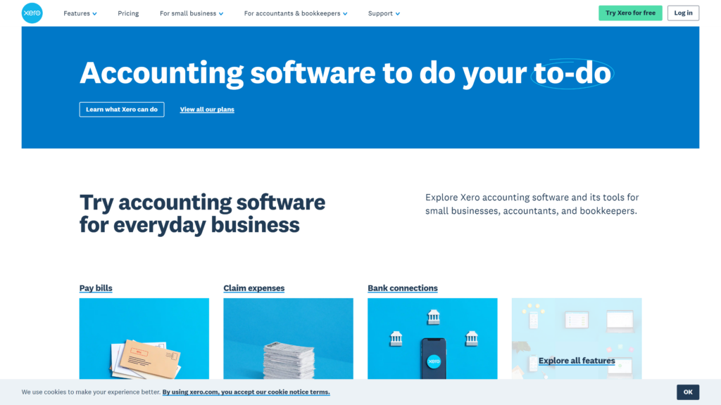 screenshot of the Xero homepage