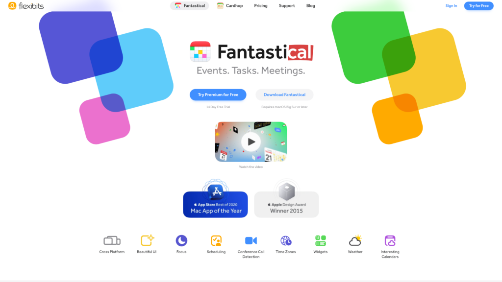 screenshot of the Fantastical Best Calendar Apps for Mac homepage