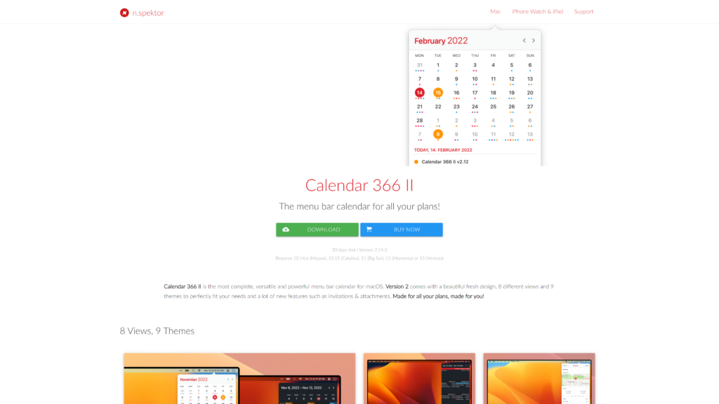 screenshot of the Calendar 366 II Best Calendar Apps for Mac homepage