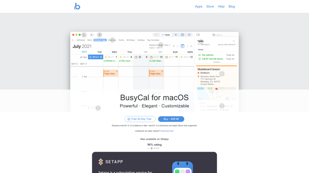 screenshot of the BusyCal Best Calendar Apps for Mac homepage