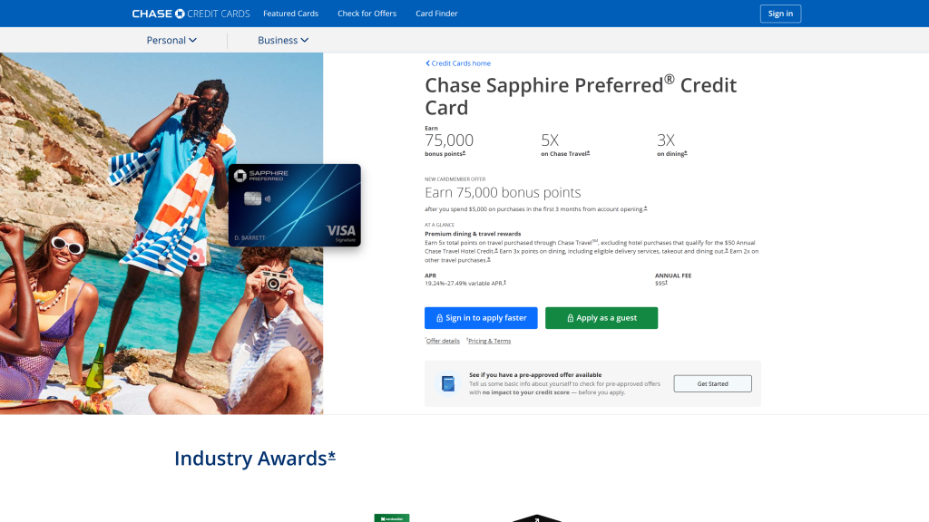 screenshot image of chase sapphire preferred