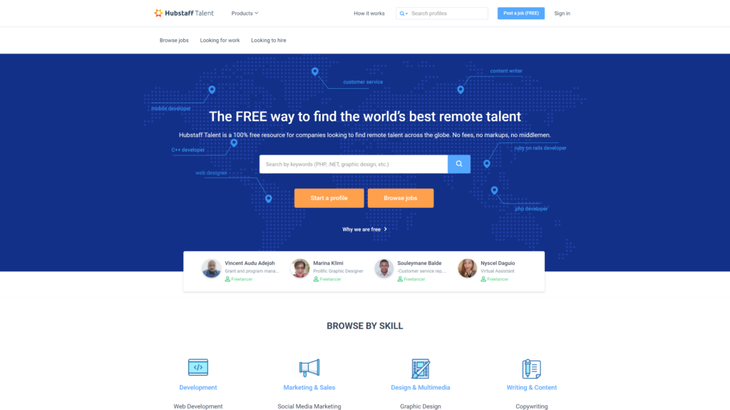 screenshot of the hubstafftalent remote jobs homepage