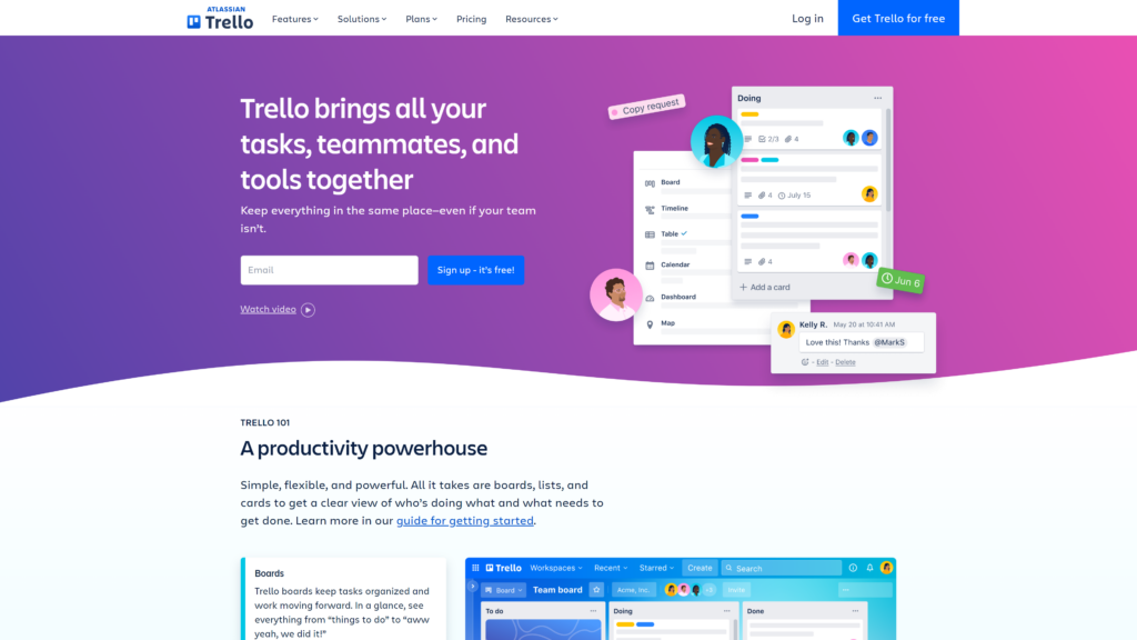 screenshot of the trello homepage