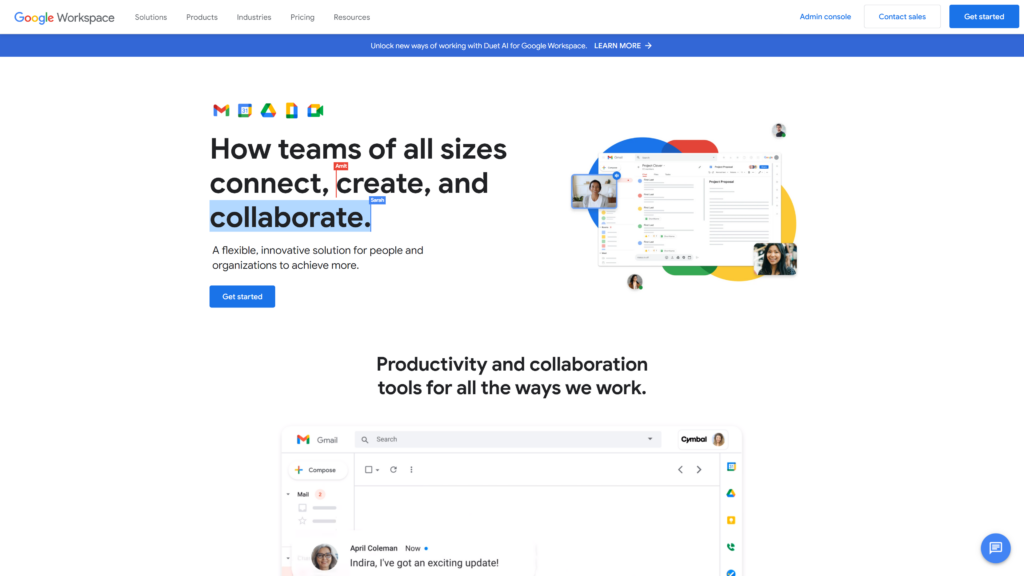 screenshot of the  google workplace best remote collaboration tools homepage