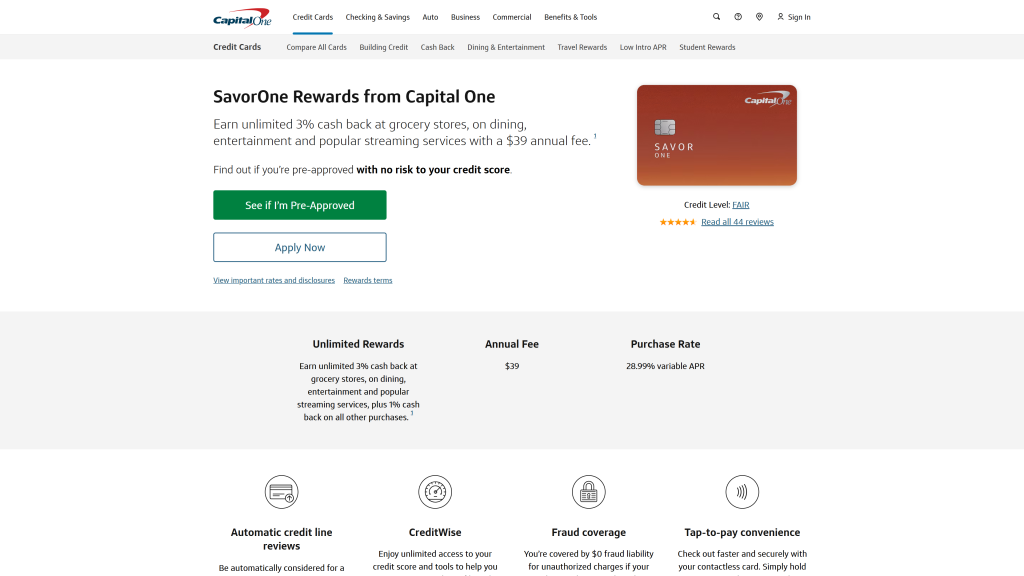 screenshot image of capital one savorone
