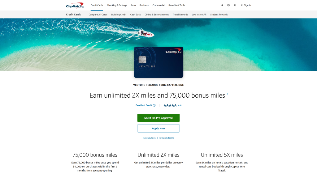 screenshot image of credit cards venture credit cards for digital nomads