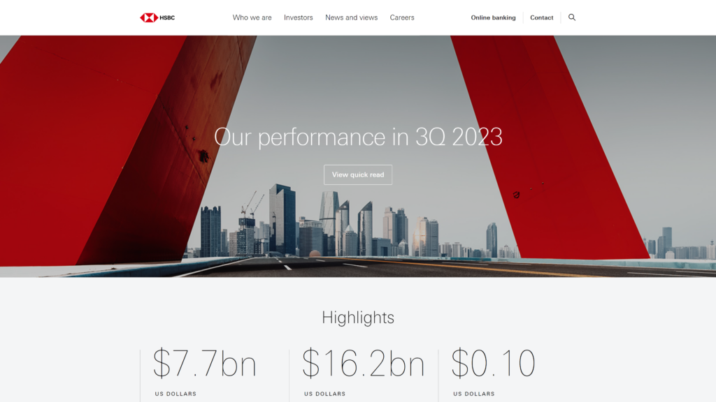 screenshot of the hsbc best bank for digital nomads homepage