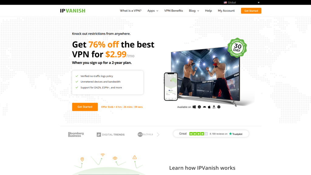 screenshot of the ipvanish best vpn for mac homepage