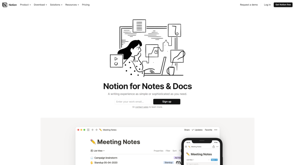 screenshot of the notion homepage