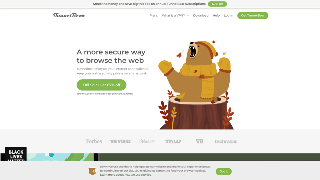 screenshot of the tunnel bear best vpn for mac free homepage
