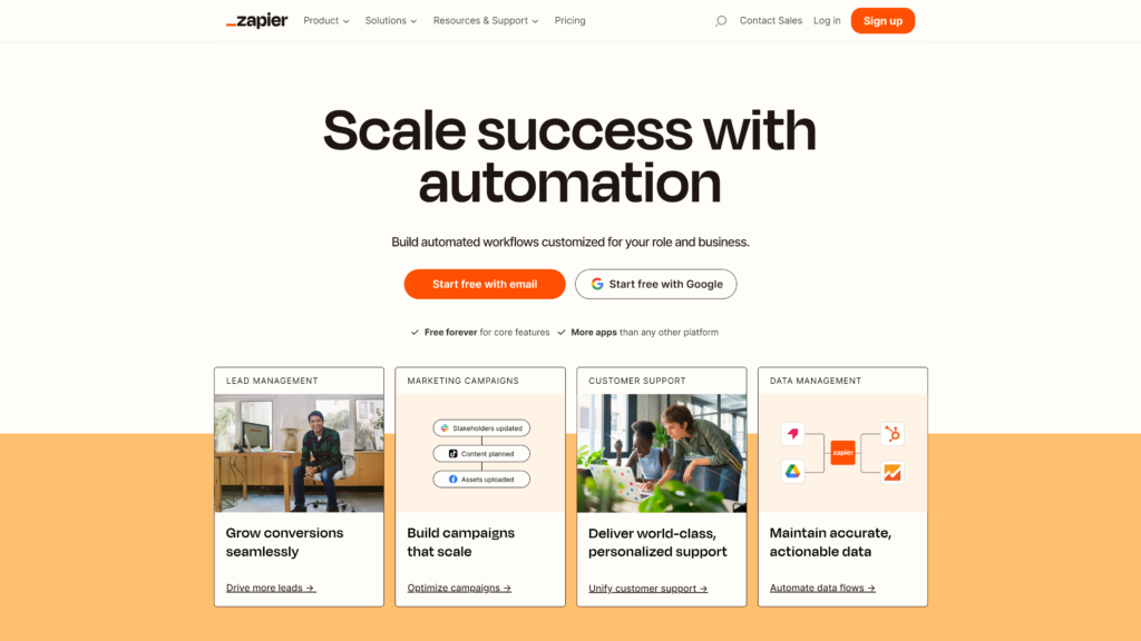 screenshot of the zapier homepage