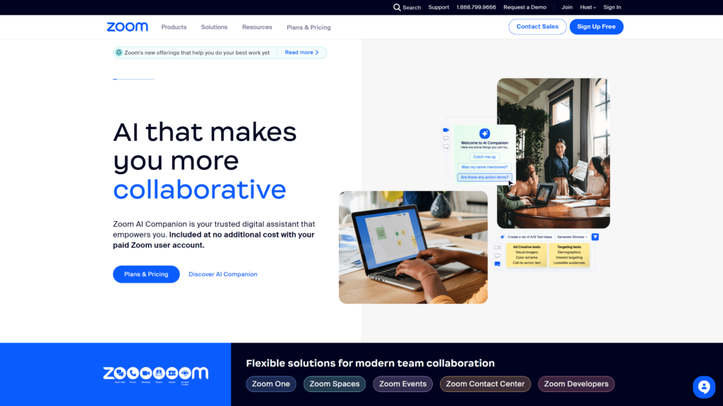 screenshot of the zoom homepage