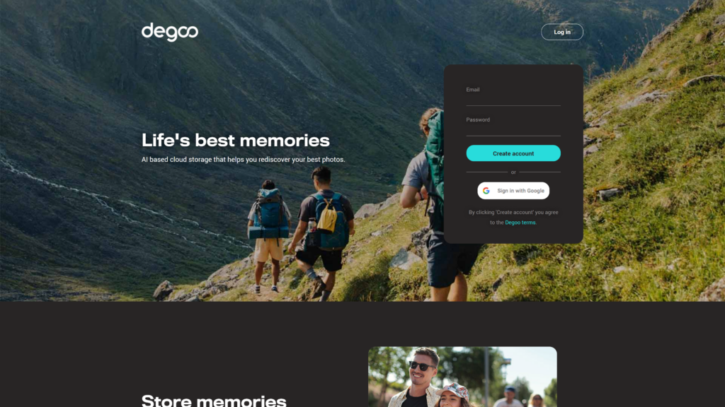 screenshot of the degoo 1tb free cloud storage homepage