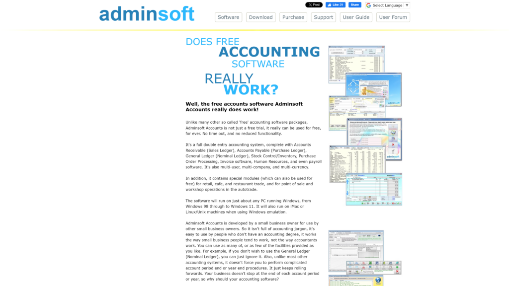 screenshot of the adminsoft accounts cloud based accounting software for small business homepage