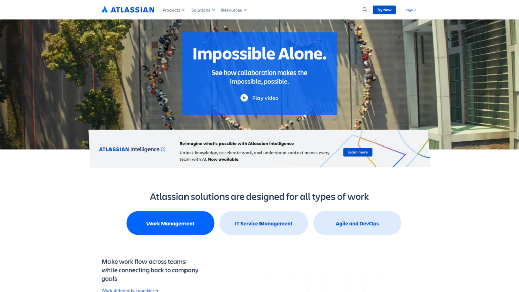 screenshot of the atlassian homepage