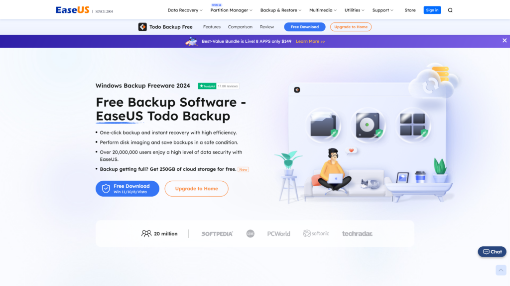 screenshot of the ease us 1tb free cloud storage homepage