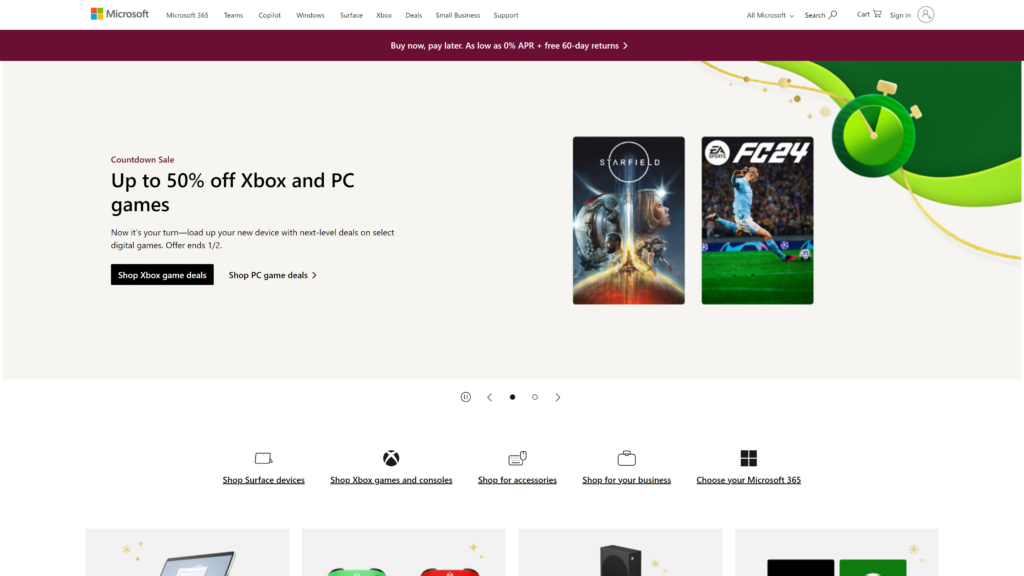 screenshot of the microsoft homepage