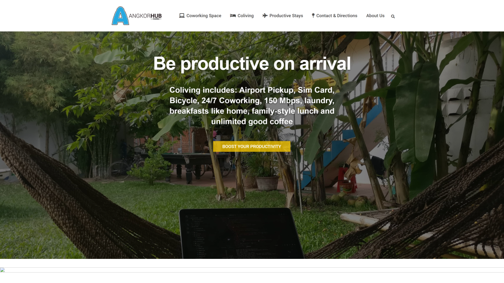 screenshot of the angkorhub digital nomad coworking spaces homepage