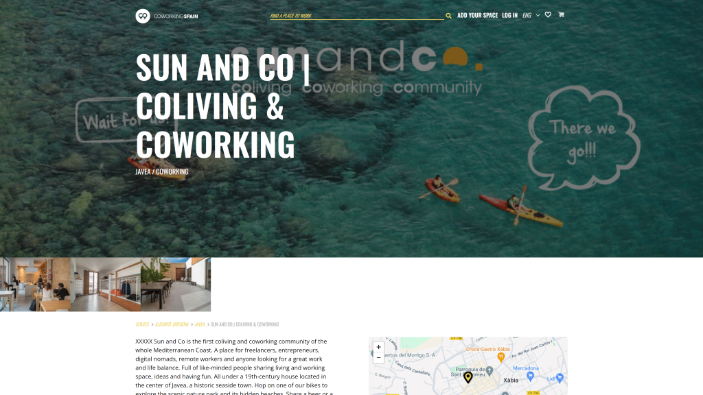 screenshot of the sun and co living digital nomad coworking spaces homepage