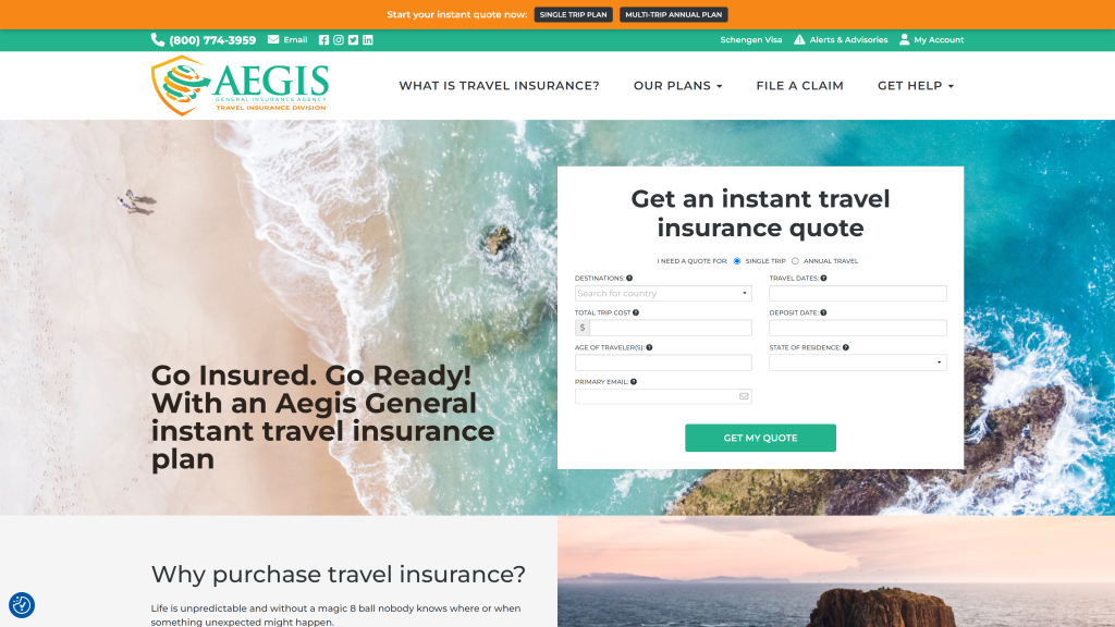 screenshot of the go ready insurance homepage