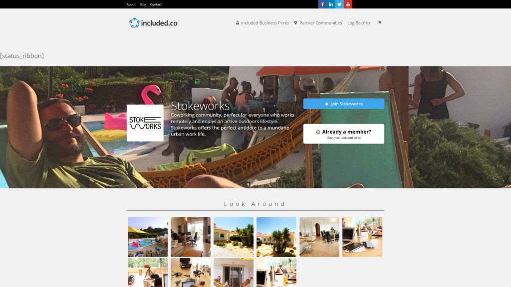 screenshot of the stokeworks digital nomad coworking spaces homepage