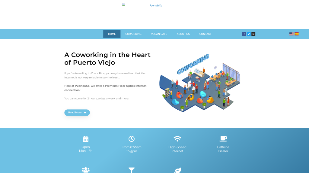 screenshot of the puerto and co digital nomad coworking spaces homepage