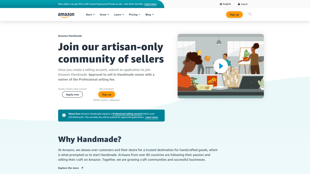 screenshot of the amazon handmade homepage