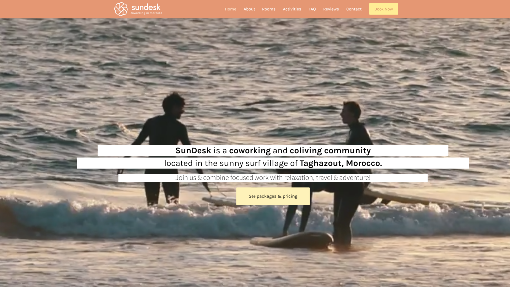 screenshot of the sundesk digital nomad coworking spaces homepage