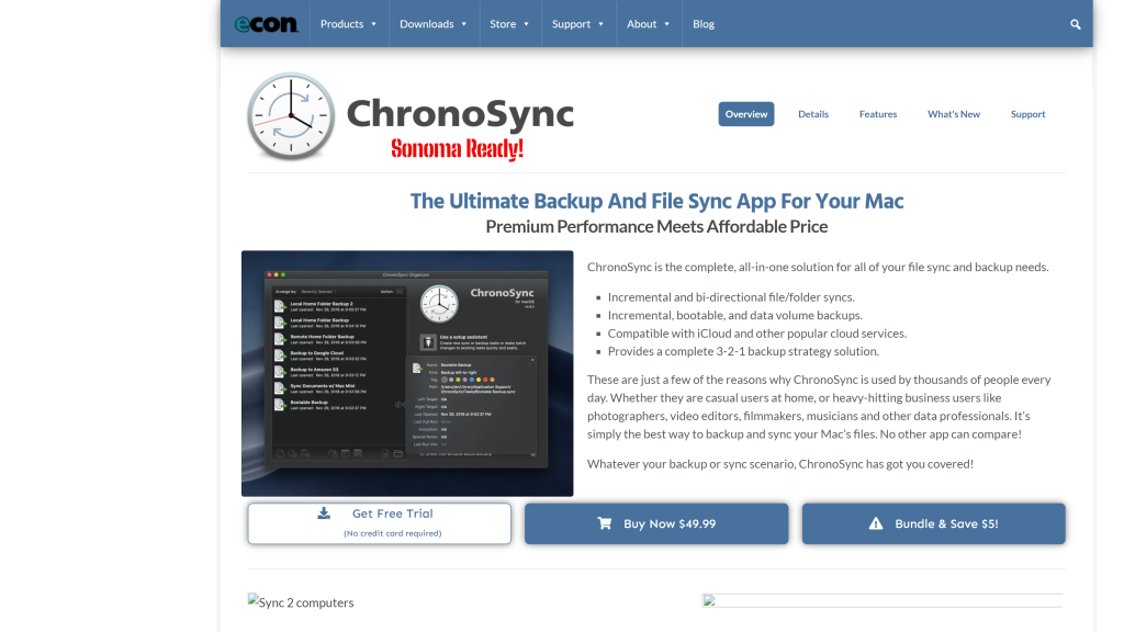 screenshot of the chronosync best cloud backup for mac homepage