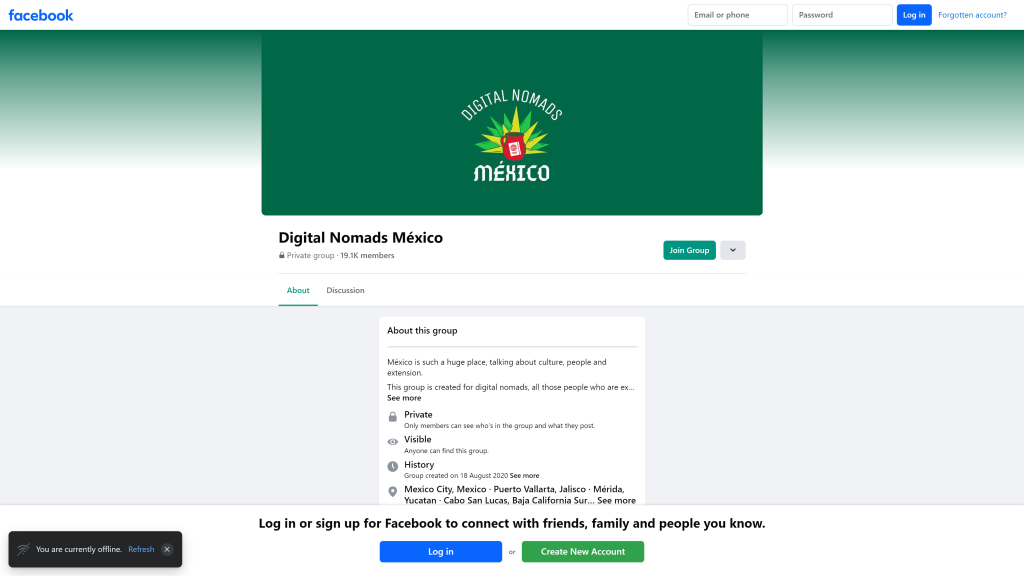 screenshot of the facebook group digtial nomad mexico digital nomad community