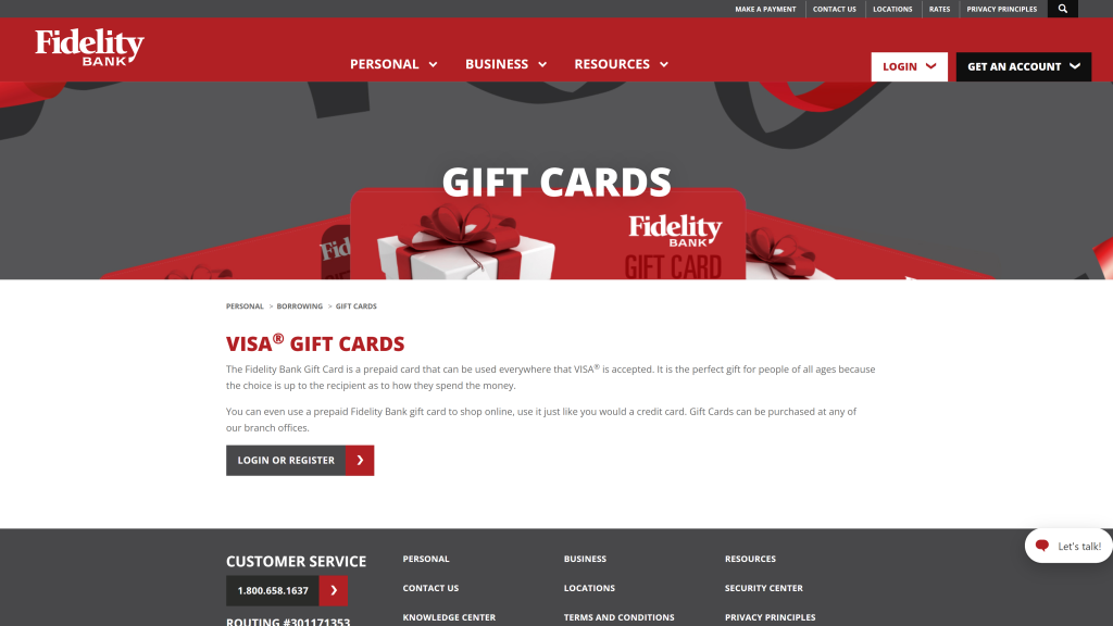 screenshot of the fidelitybank homepage