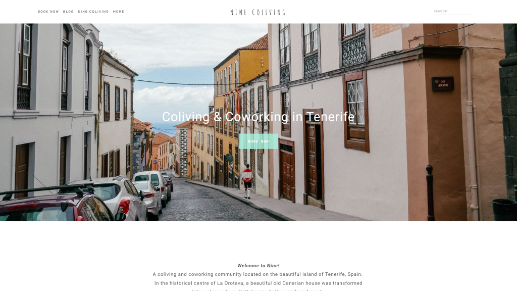 screenshot of the ninecolivingdigital nomad coworking spaces homepage