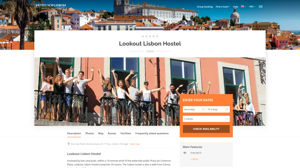 screenshot of the look out hostel hostels in lisbon