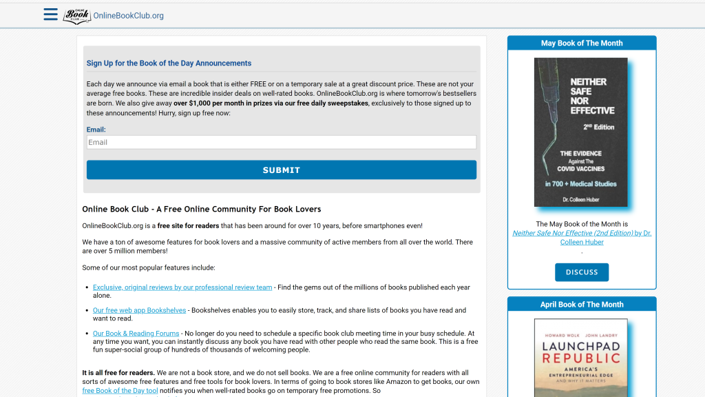 screenshot of the onlinebook club.org get paid to read books homepage